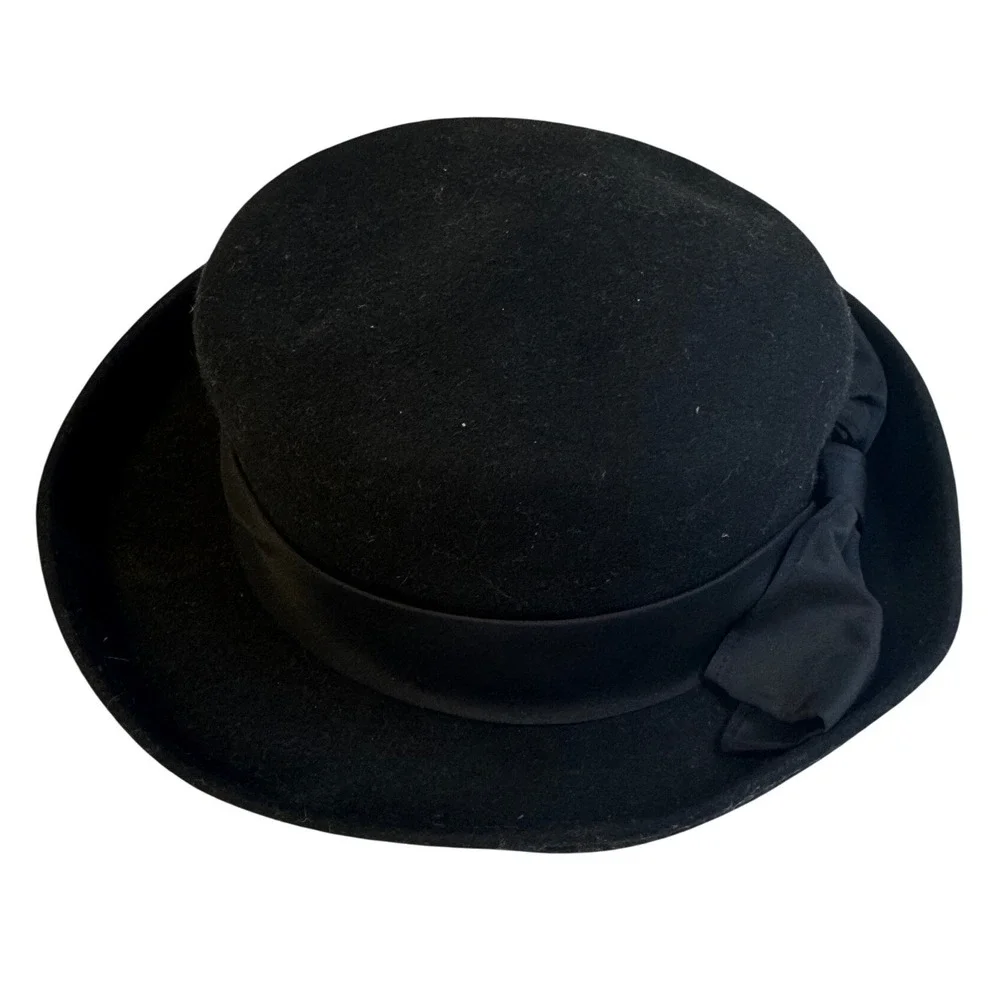 Vintage Ina Too Black Wool Felt Derby Bowler Hat Women's USA Sollman Dorfkin
